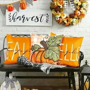 Thanksgiving Holiday Harvest Pumpkin Pillow Cover Set 4 New